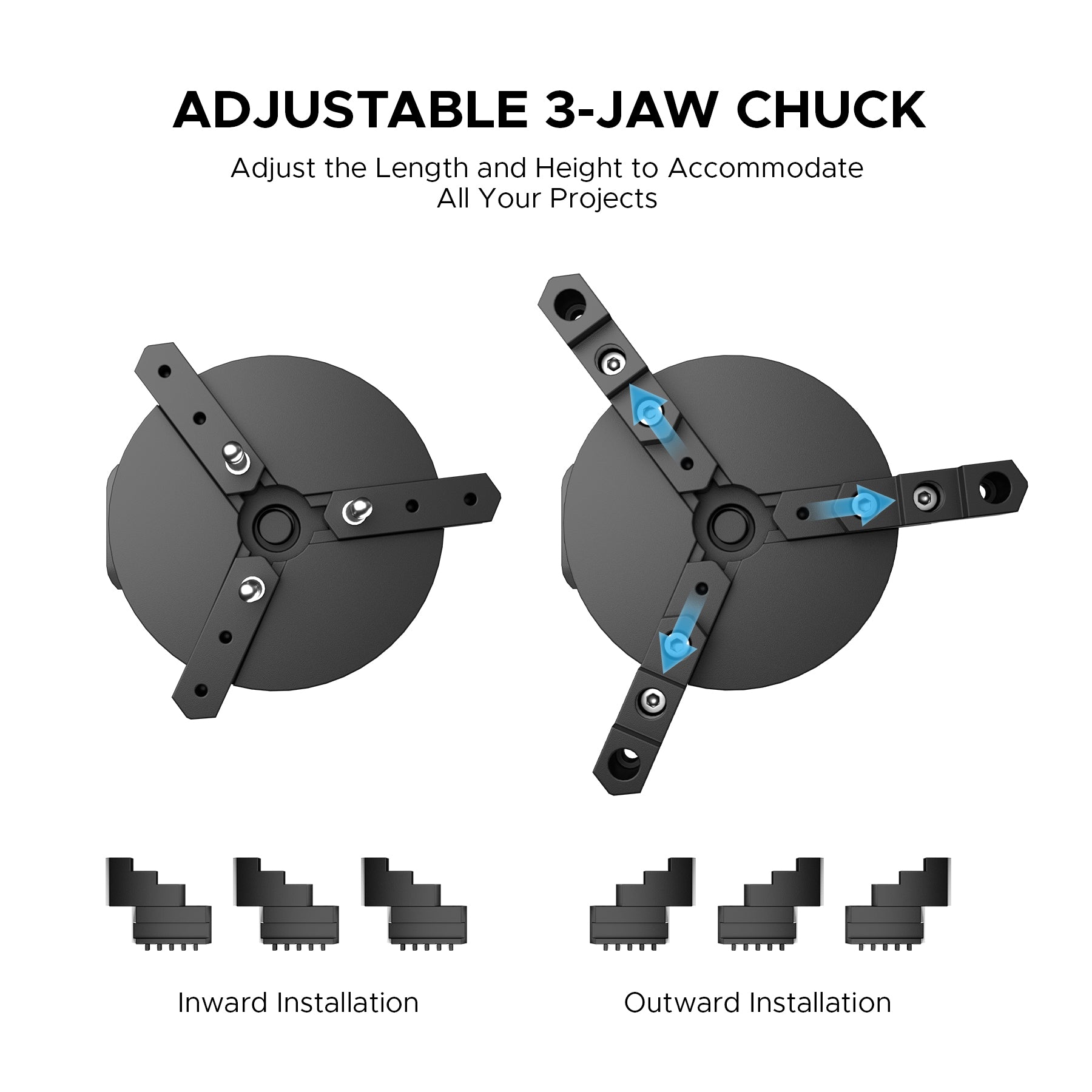 70mm Rotary Axis Attachment for MOPA and Fibre Laser Engraver with 3 Jaw Rotary Chuck | LRA-MN70