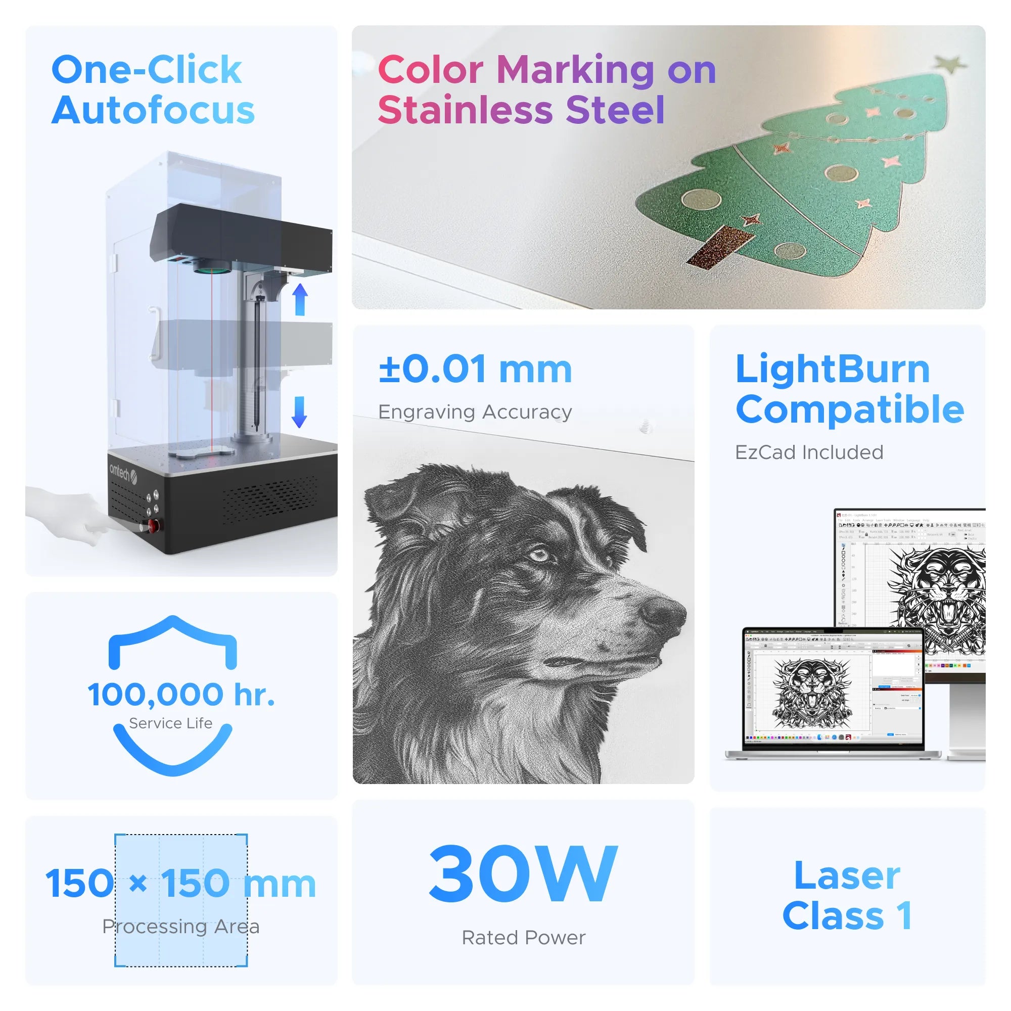 OMTech Fiber Laser Marking Machine with Autofocus