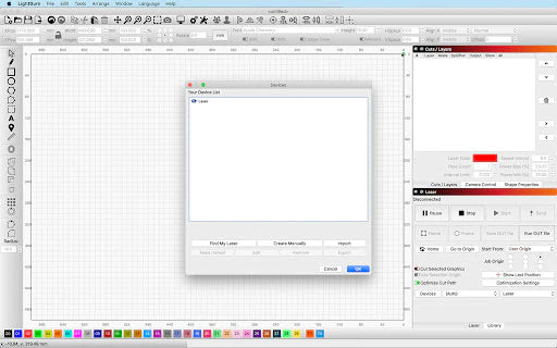 add new laser your device list in lightburn software