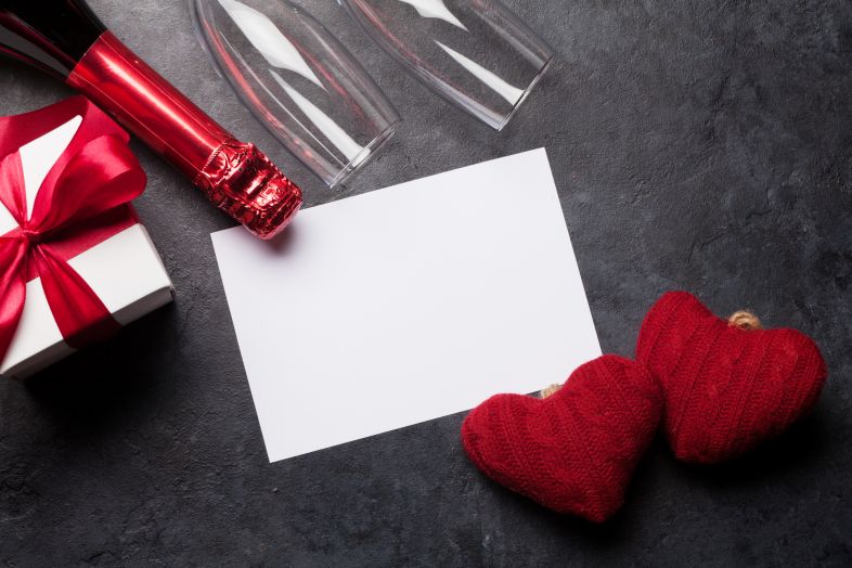 valentines day gift box and champagne