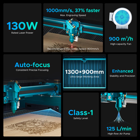 130W CO2 Laser Cutter and Engraver with 1300x900mm Engraving Area and Auto Focus| Pronto 60