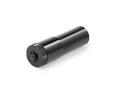 Black cylindrical object on a white background
