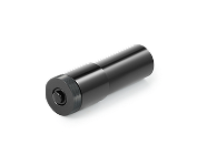 Black cylindrical object on a white background