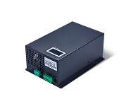 Black electronic power supply unit on a white background