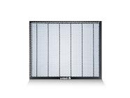 Black metal fire screen with grid pattern on a white background