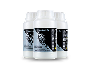Three containers of a product with a label on a white background